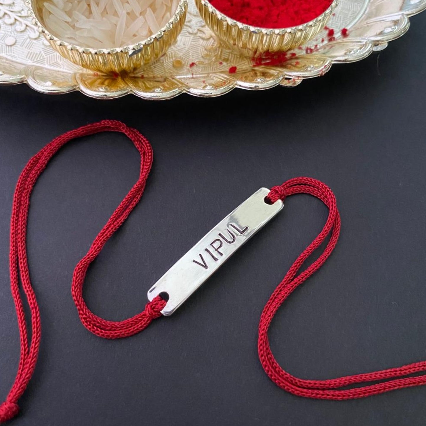 Personalised Engraved Name Bar Rakhi in 925 Sterling Silver