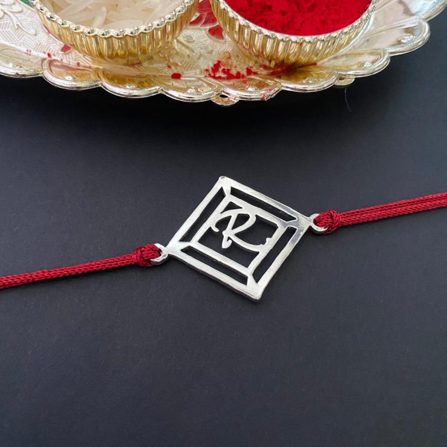 Innitial Diamond Rakhi in 925 Sterling Silver