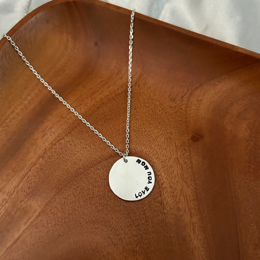 Love You Mom Custom Disc Necklace in 92.5 Sterling Silver