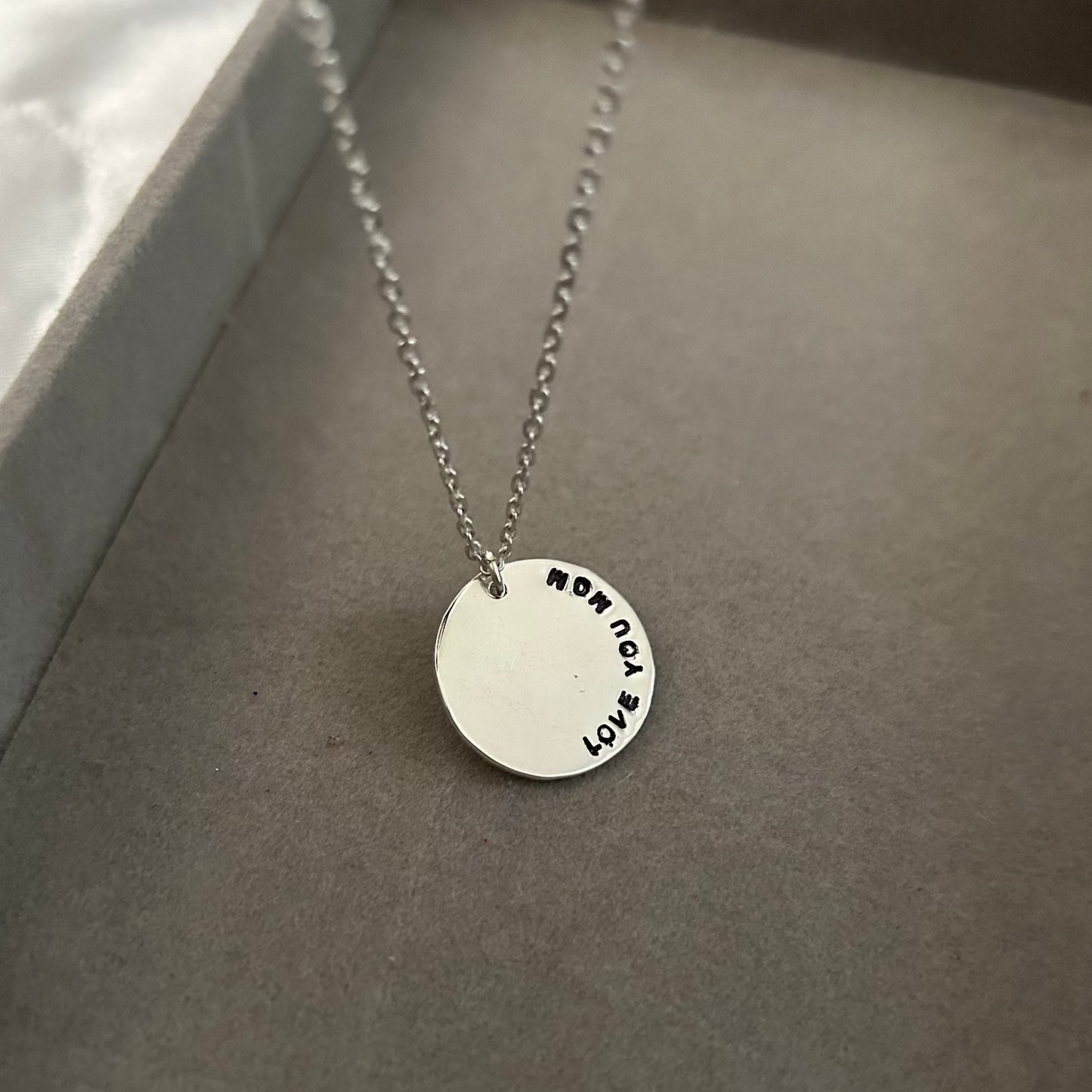 Love You Mom Custom Disc Necklace in 92.5 Sterling Silver