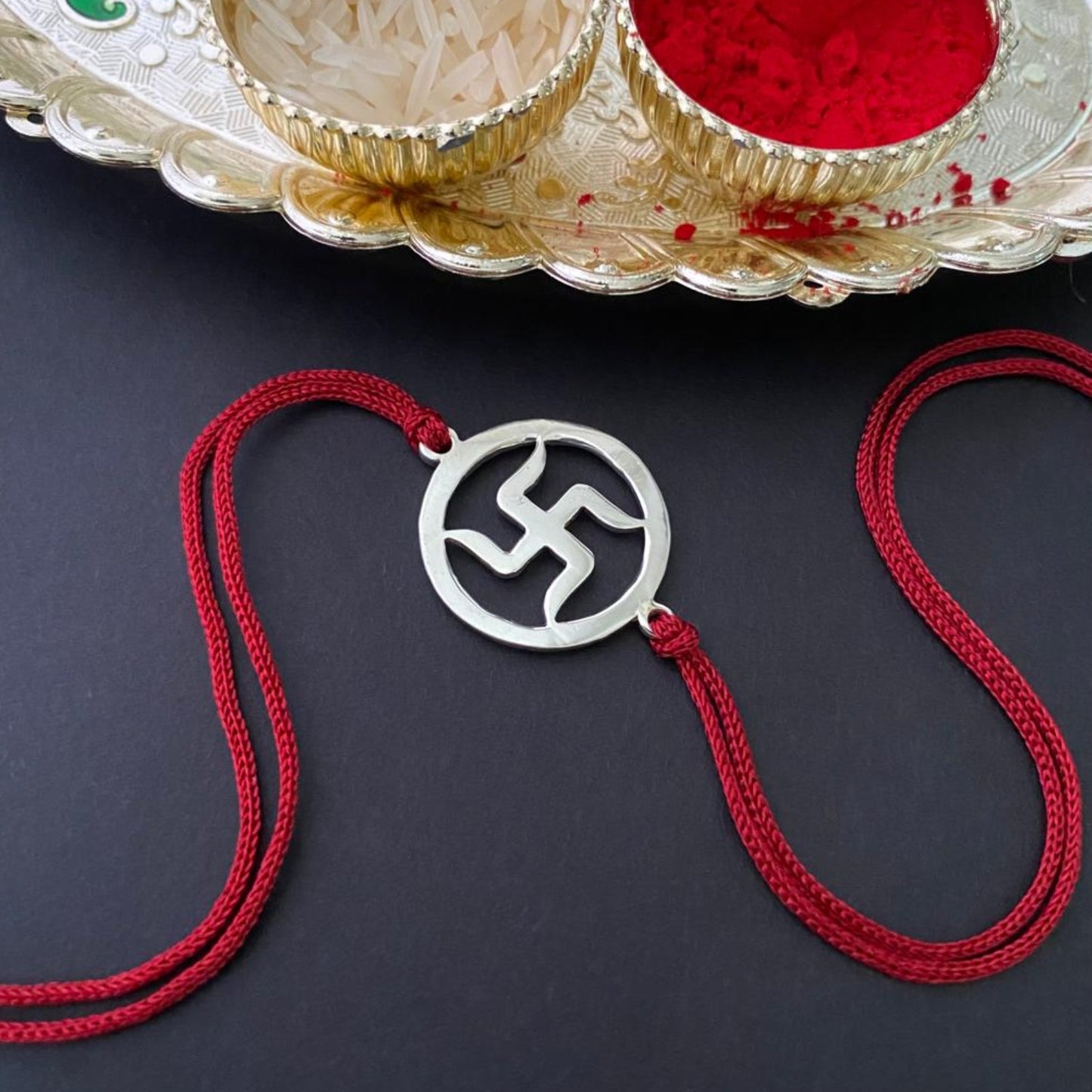 Swastik Rakhi in 925 Sterling Silver