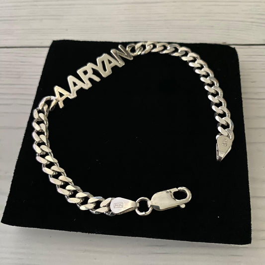 Personalized Hand Cut Name Bracelet in Sterling Silver with 8mm Link Chain