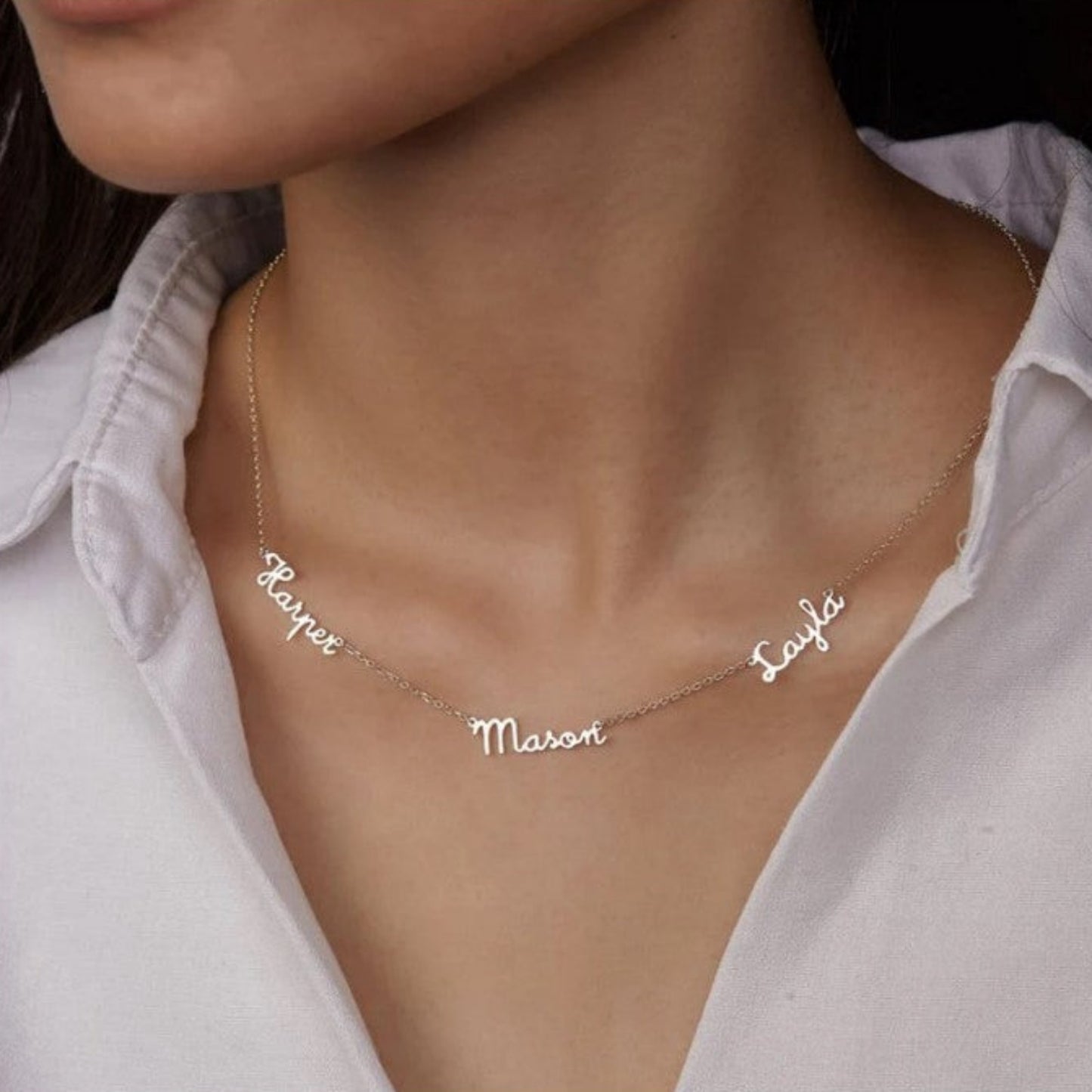 Trio Name Necklace in 92.5 Sterling Silver