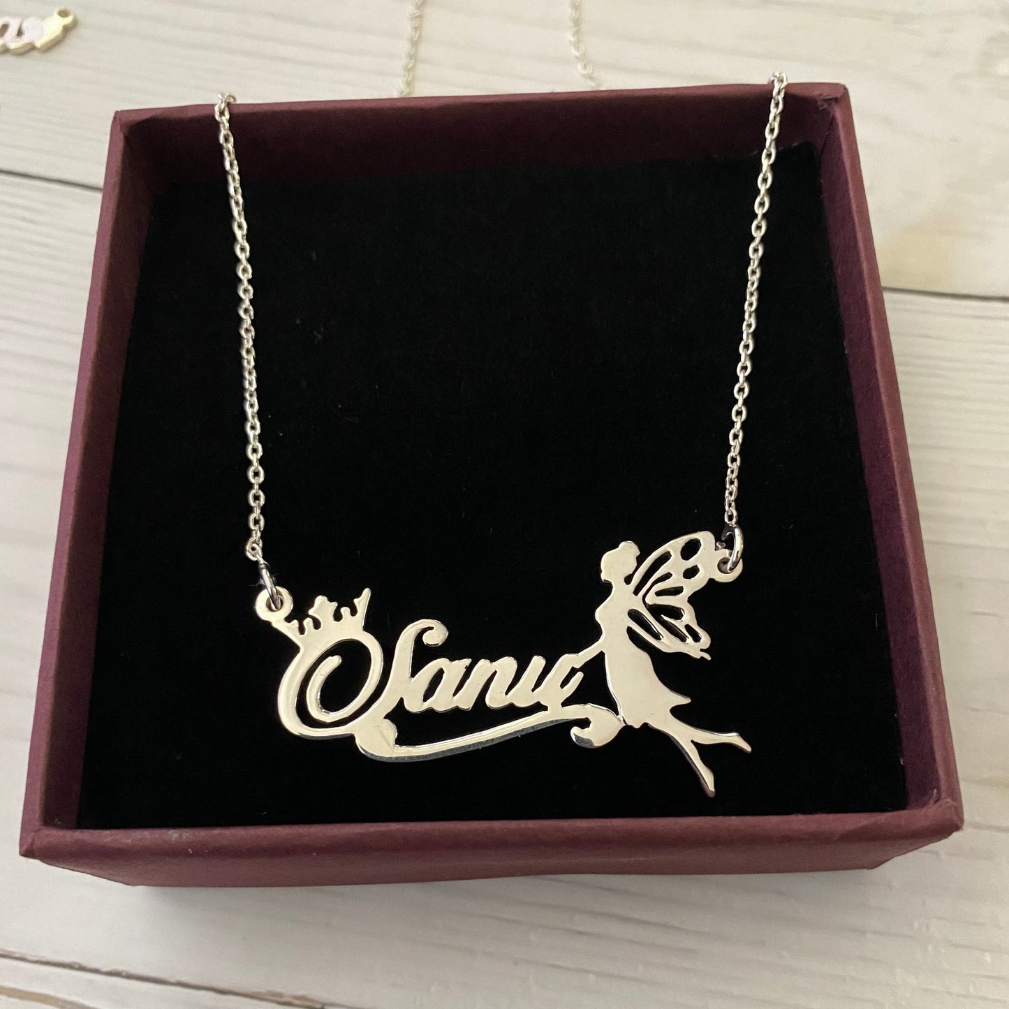 Personalised Angel Name Necklace in 925 sterling silver.