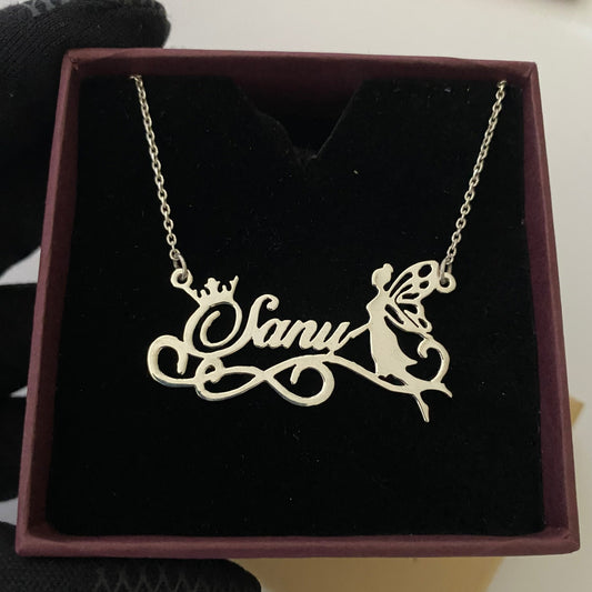 Personalised Angel Name Necklace in 925 sterling silver.