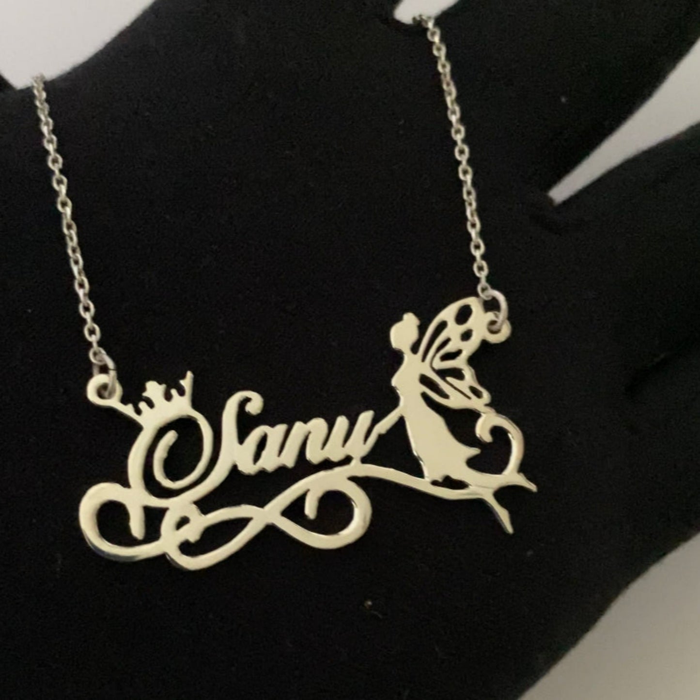 Personalised Angel Name Necklace in 925 sterling silver.