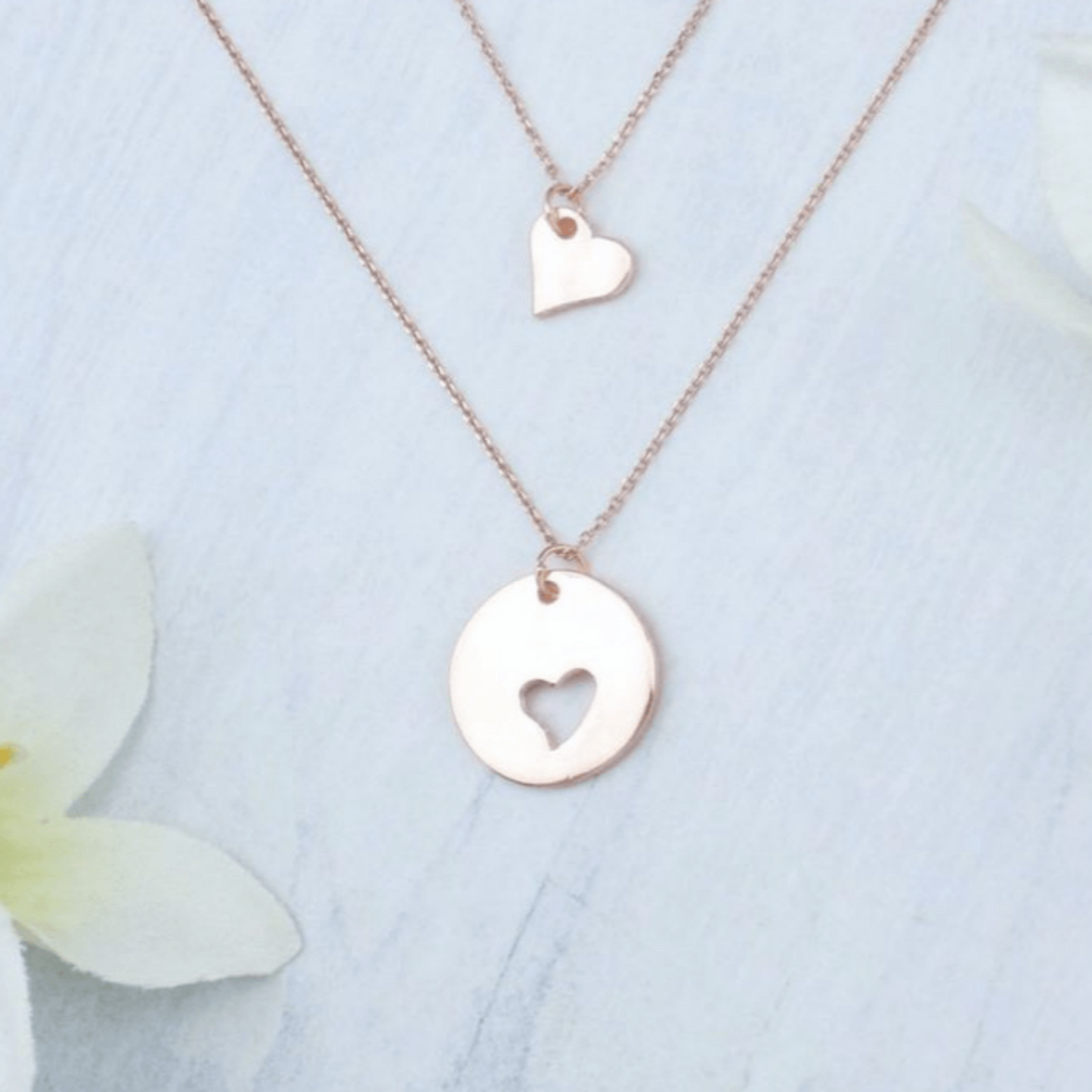 Mother Daughter Heart disc necklace in 92.5 Sterling Silver