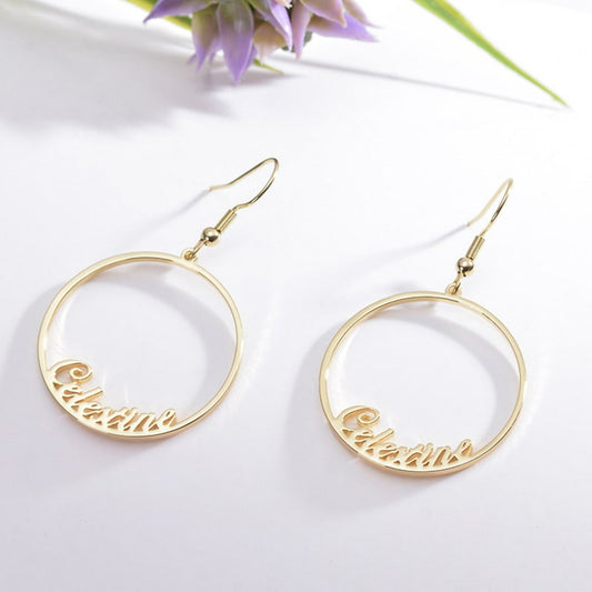 Round Drop Name Earrings 1