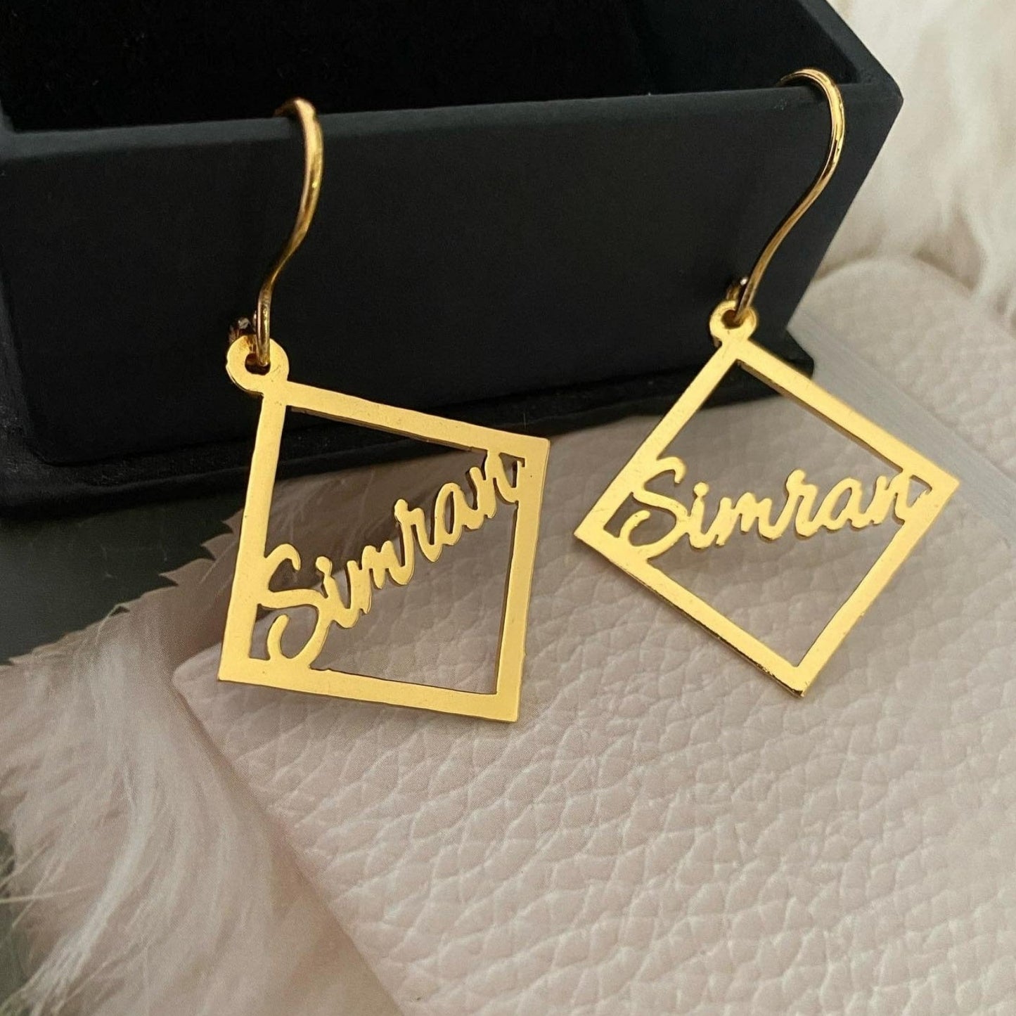 Personalised Square Dangling Earrings 1