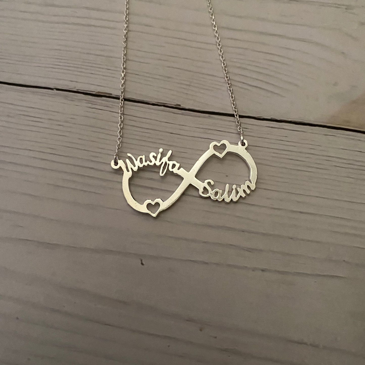 Personalised Infinity Necklace with 2 Names in 92.5 Sterling Silver