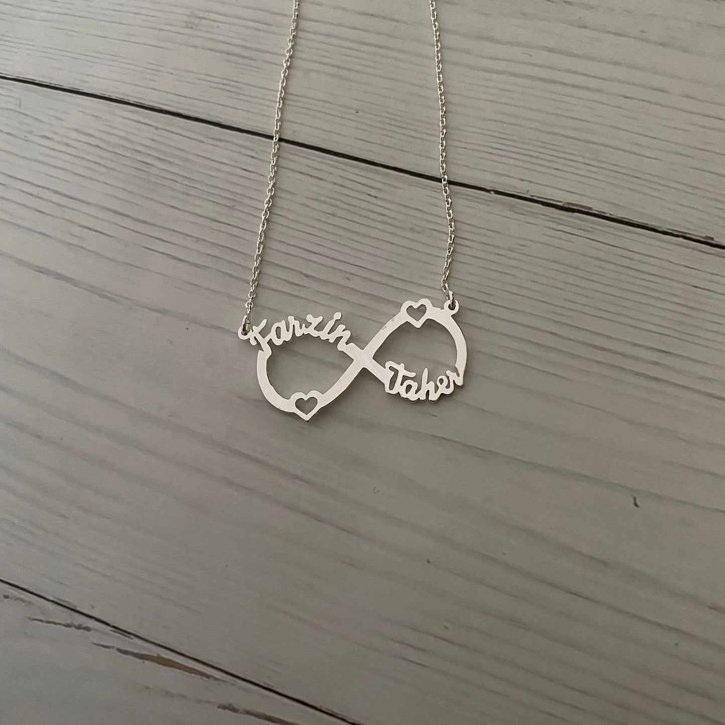 Personalised Infinity Necklace with 2 Names in 92.5 Sterling Silver