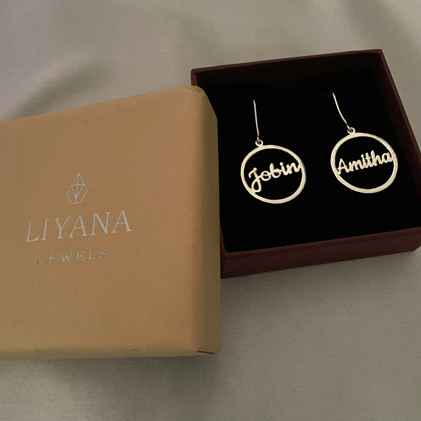 Personalised Circle Dangling Name Earrings in 92.5 Sterling Silver